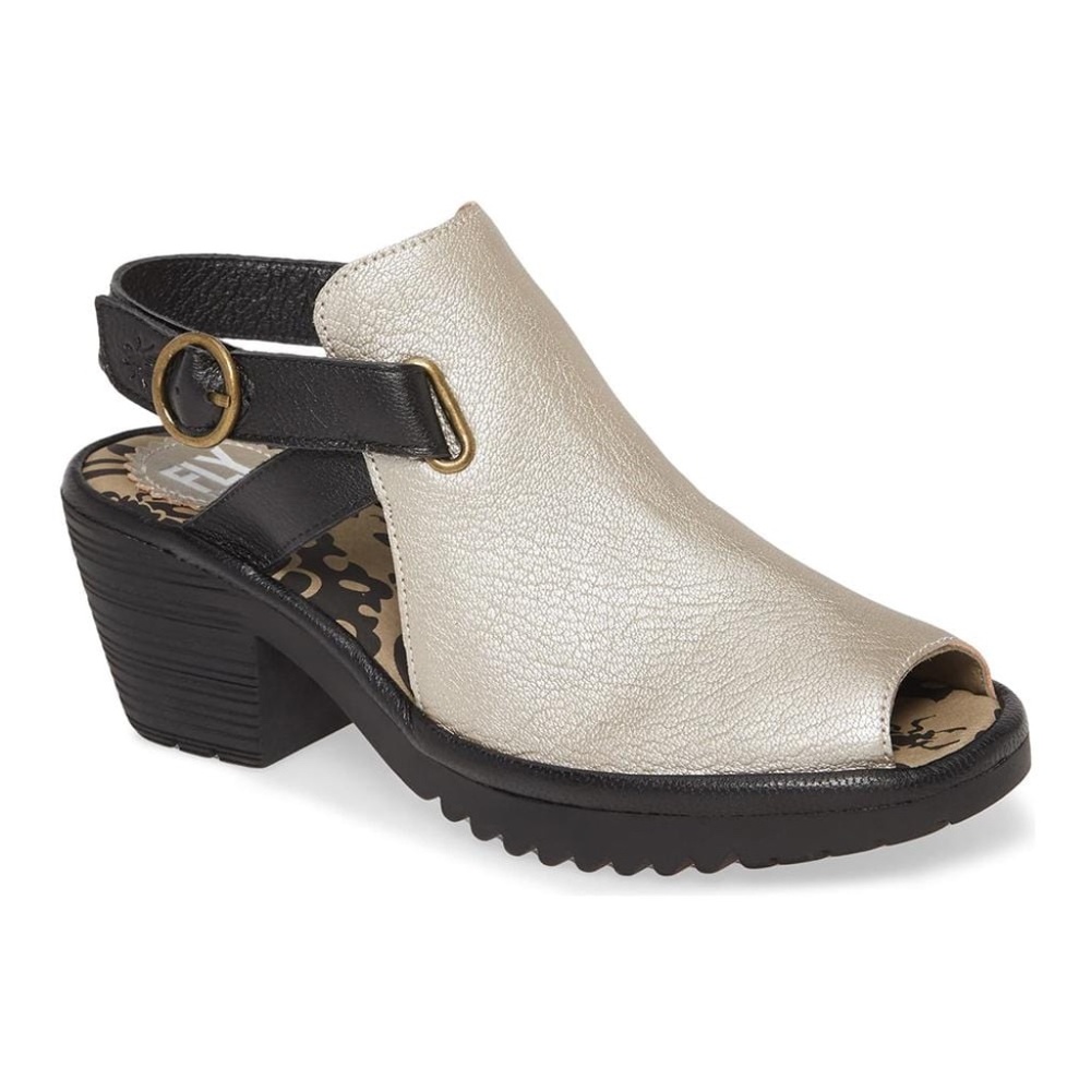 Fly London Wena Peeptoe Slingbacks Silver Metallic EU 40 / US 8.5 -  9